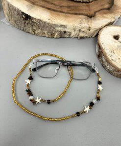 Portagafas Dorado Con Estrella Blanca Y Piedras Cafes