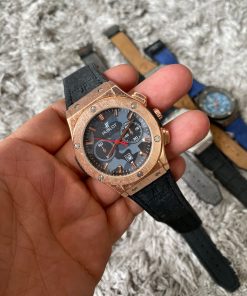Reloj Cabellero Hublot Mica y Borde Bronce Pantalla Negra