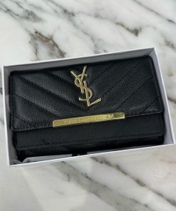 Billetera Dama Grande Caja Yves Laurent Negra